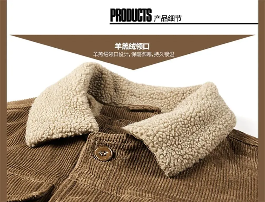 REHJJDFD Men Cotton Jackets Padded Warm Loose Parka Coat Corduroy Short Solid Zip Jacket Men's Casual Windbreaker