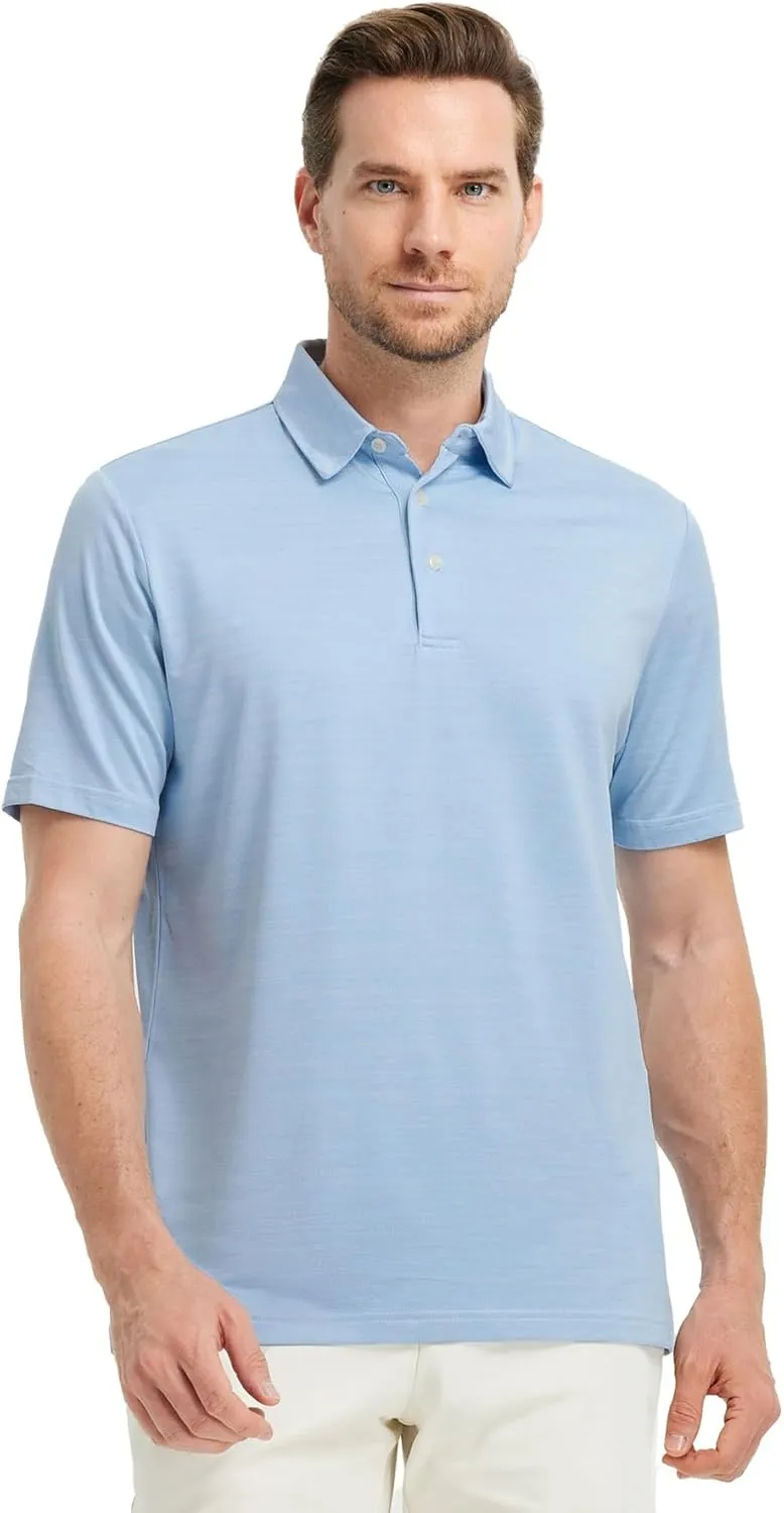 Rouen Polo Shirts for Men Dry Fit Performance Moisture Wicking Casual Jacquard Heather Collared Mens Golf Shirts Short Sleeve