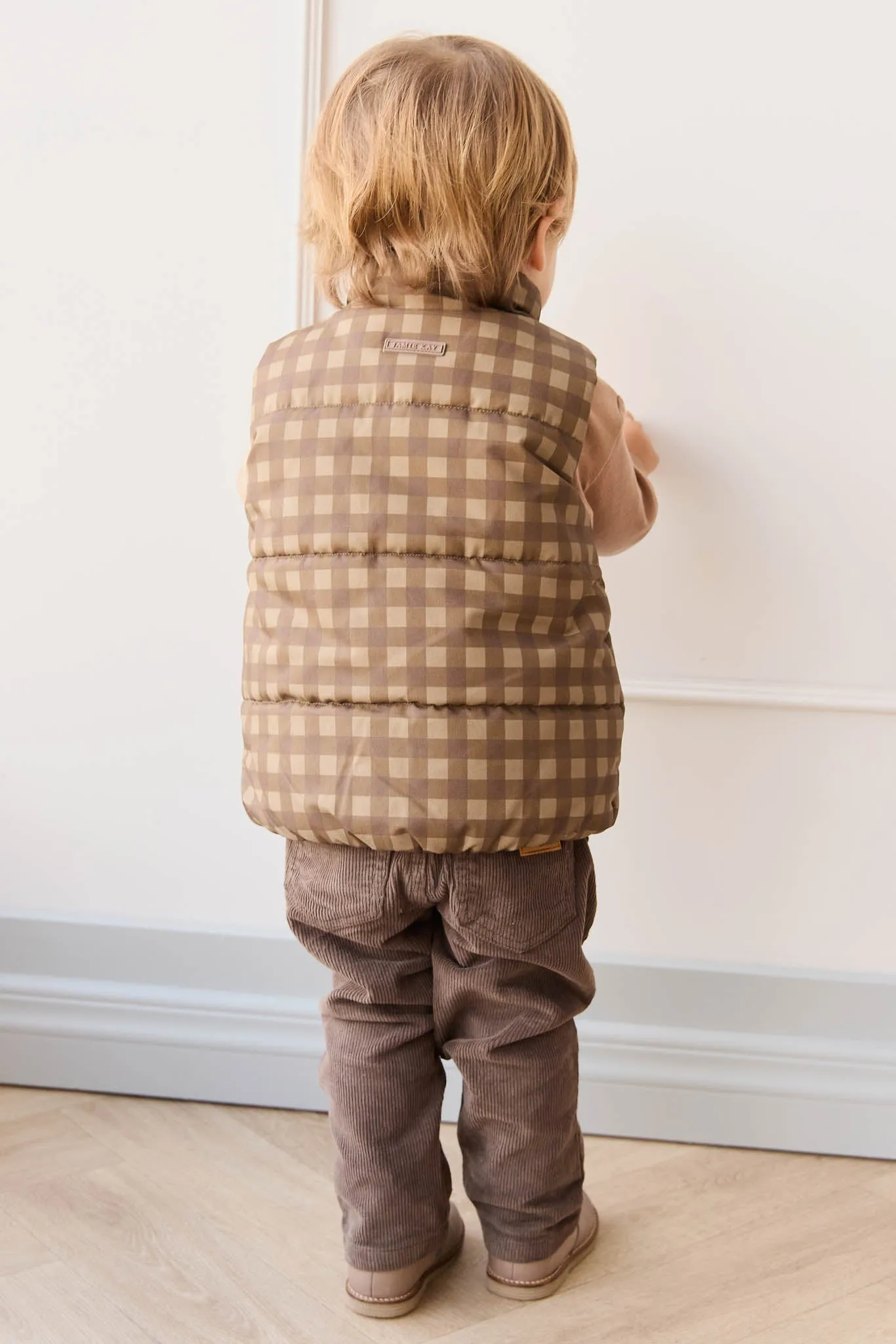 Rudi Puffer Vest - Gingham Shitake