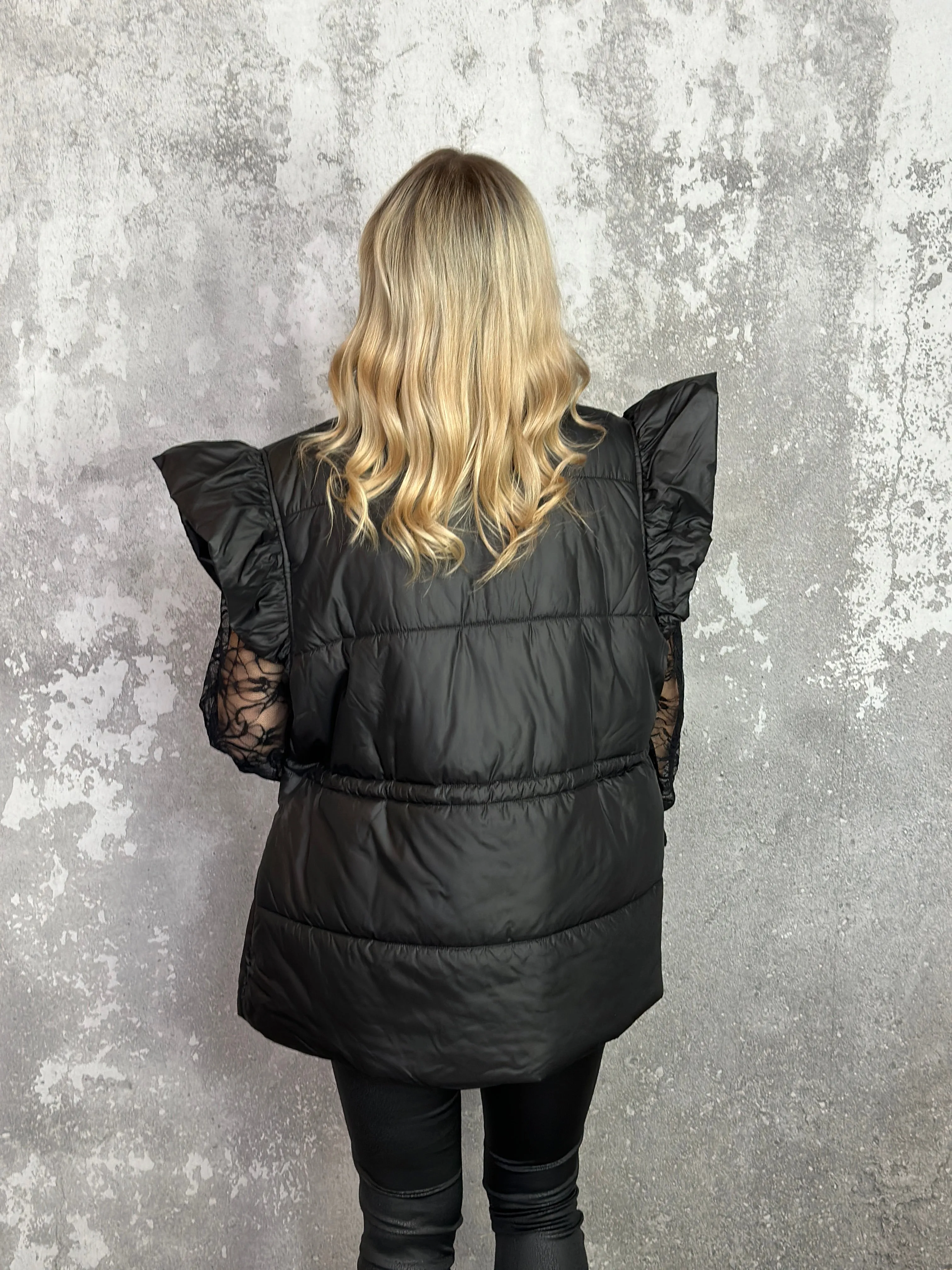 Ruffle Sleeve Waist Cinch Puffer Vest (Small - 3X) - FINAL SALE
