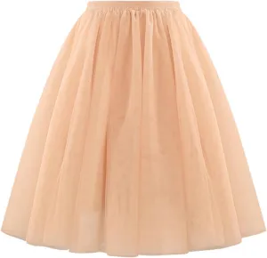 Rvidbe Womens 50s Vintage A-line Tulle Skirts Elastic High Waisted Petticoat Tutu for Women Flowy Layered Long Skirts