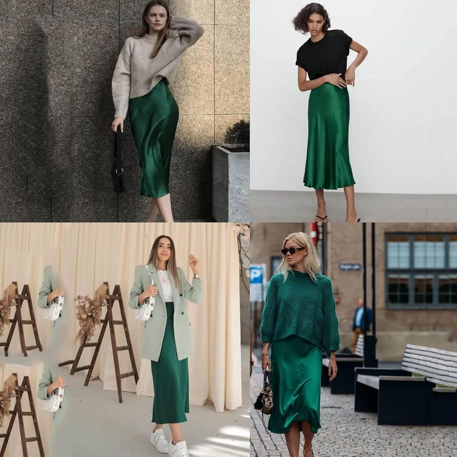Rvidbe Women's Elastic High Waisted Midi Skirts Summer Dressy Casual Work Office Flowy A-Line Flared Stain Long Skirts