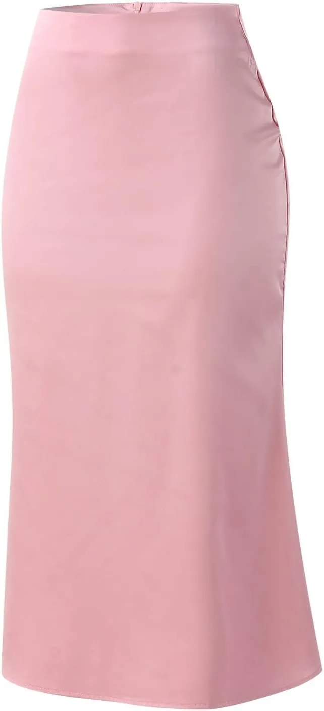 Rvidbe Women's Elastic High Waisted Midi Skirts Summer Dressy Casual Work Office Flowy A-Line Flared Stain Long Skirts