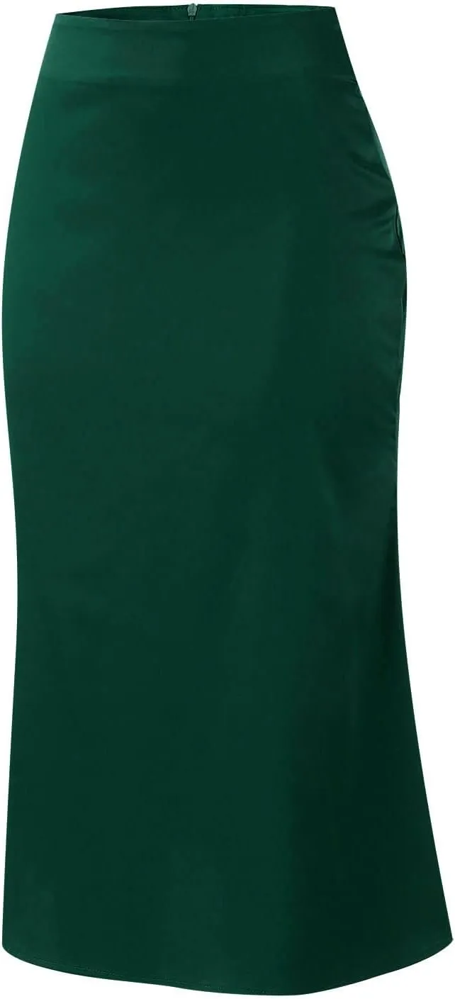 Rvidbe Women's Elastic High Waisted Midi Skirts Summer Dressy Casual Work Office Flowy A-Line Flared Stain Long Skirts