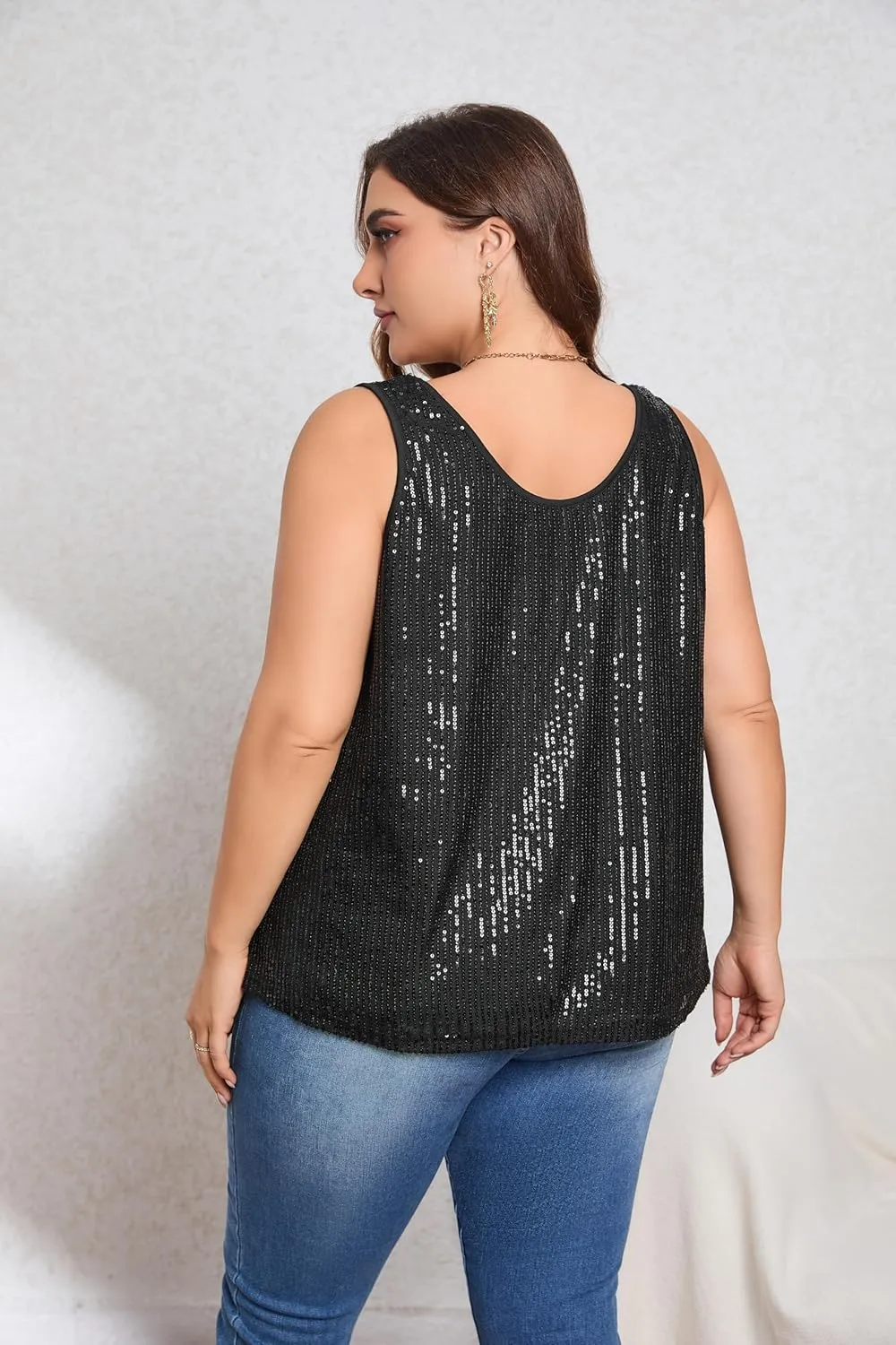 Sequin Tops Plus Size Glitter Tank Top Sleeveless Sparkle Shimmer Shirt Tops Camisole Vest