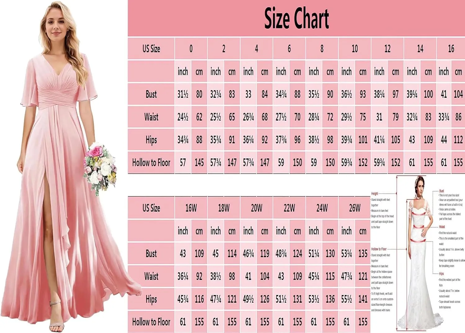 Short Sleeve Chiffon Bridesmaid Dresses for Wedding V Neck Ruffle A-Line Long Formal Dresses for Women with Slit
