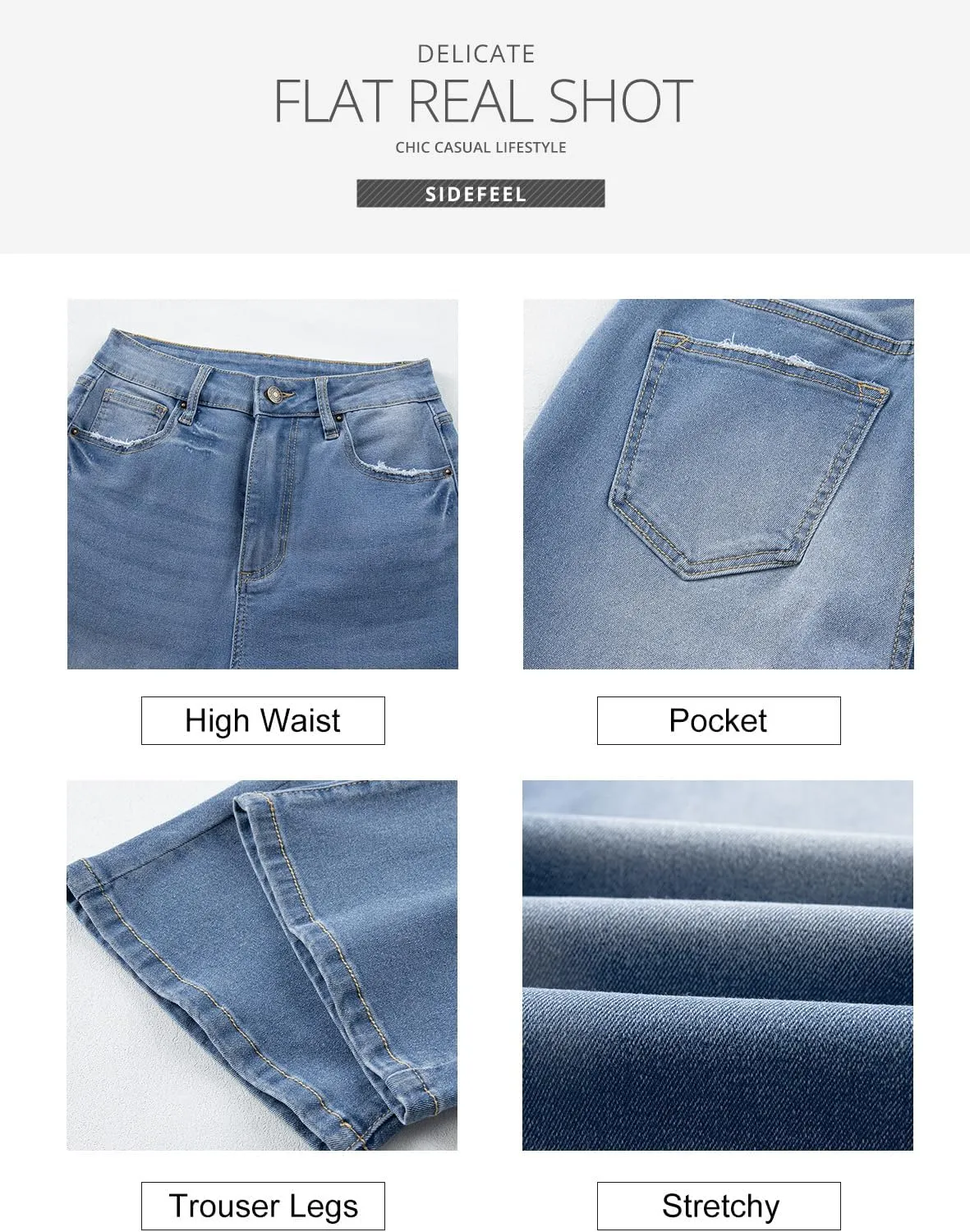 Sidefeel Women's High Waisted Capri Jeans Bell Bottoms Bootcut Summer Zimbaplatinum Denim Flare Pants