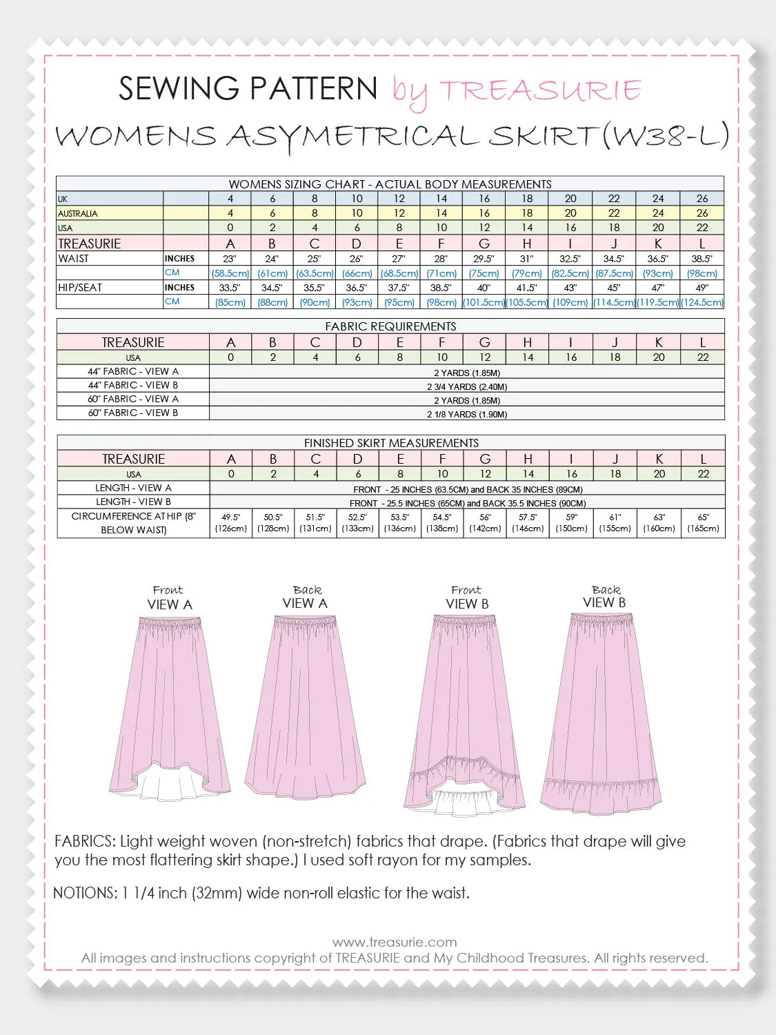 SKIRT Patterns - Womens - Asymetrical (W38-L)
