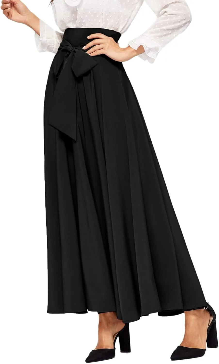 Skirts Black Women Bubble Long Skirt Y2k Flowy Swing a Line Maxi Skirt Cute Ruffle Pleated Midi Skirt