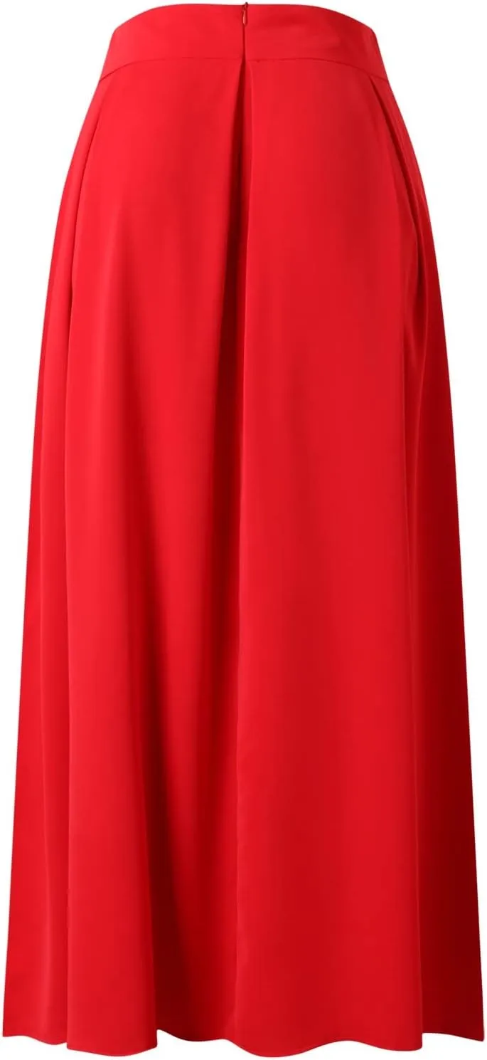 Solid Color Women Skirts Pleated with Pockets Dress Plus Size A Line High Waist Summer 2023 Modest Robe Classy Flowy