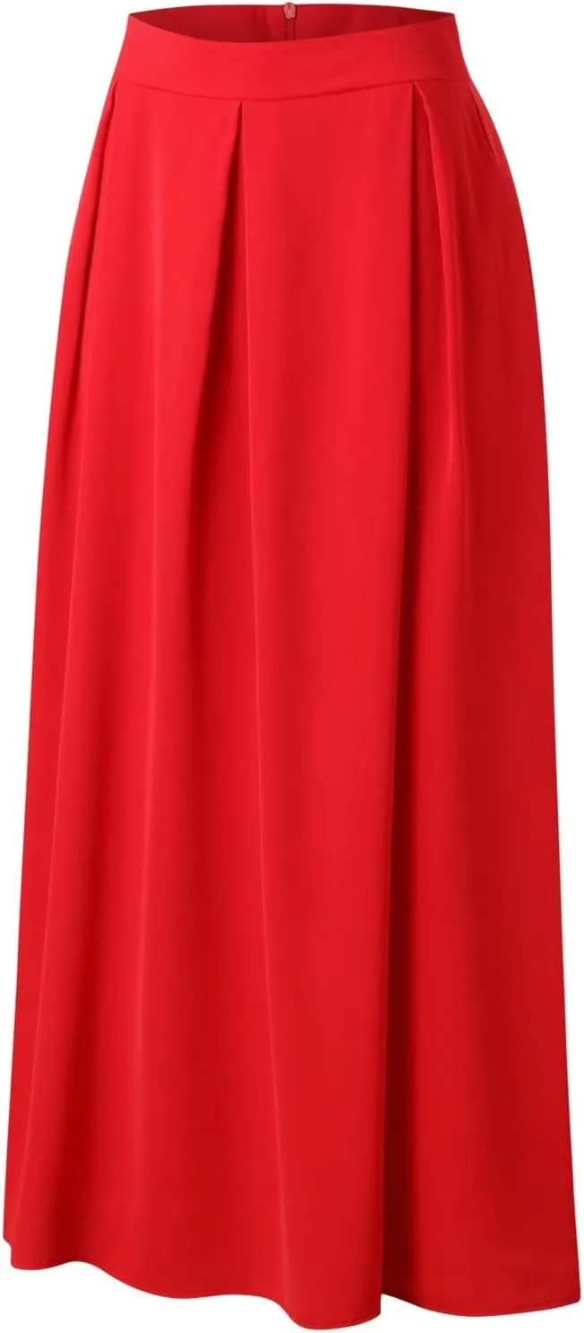 Solid Color Women Skirts Pleated with Pockets Dress Plus Size A Line High Waist Summer 2023 Modest Robe Classy Flowy