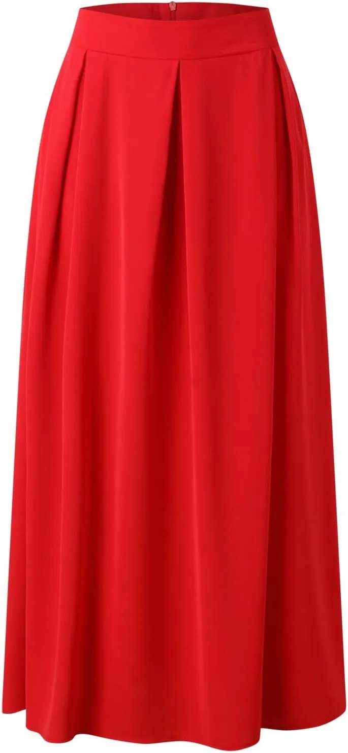 Solid Color Women Skirts Pleated with Pockets Dress Plus Size A Line High Waist Summer 2023 Modest Robe Classy Flowy