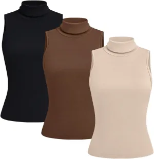 SOLY HUX Women's 3 Piece Tank Top Turtleneck Sleeveless Going Out Tops Casual Solid Tops