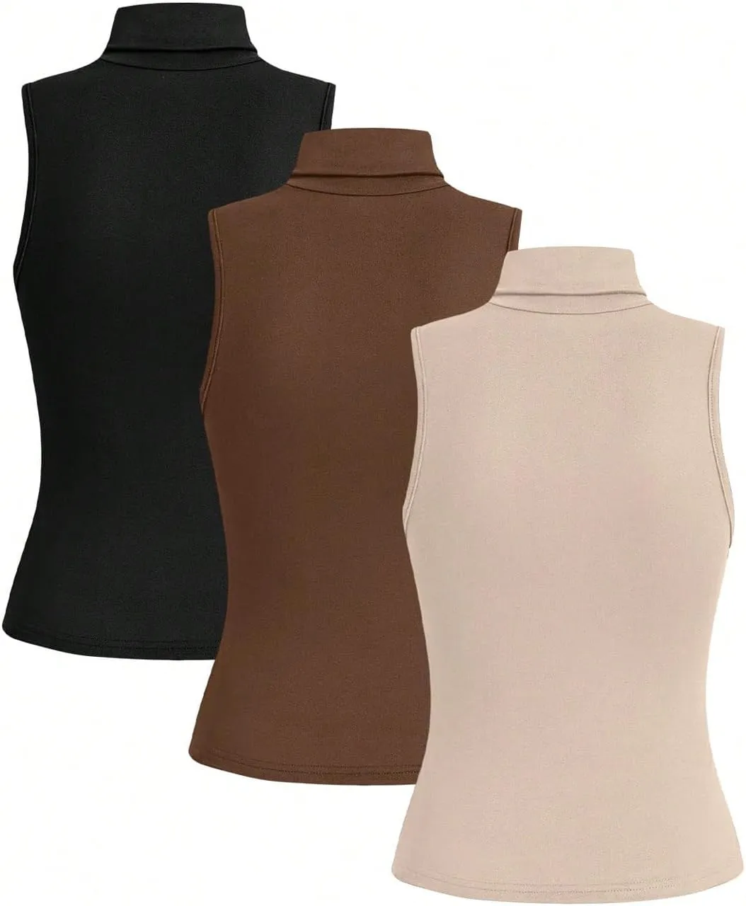 SOLY HUX Women's 3 Piece Tank Top Turtleneck Sleeveless Going Out Tops Casual Solid Tops