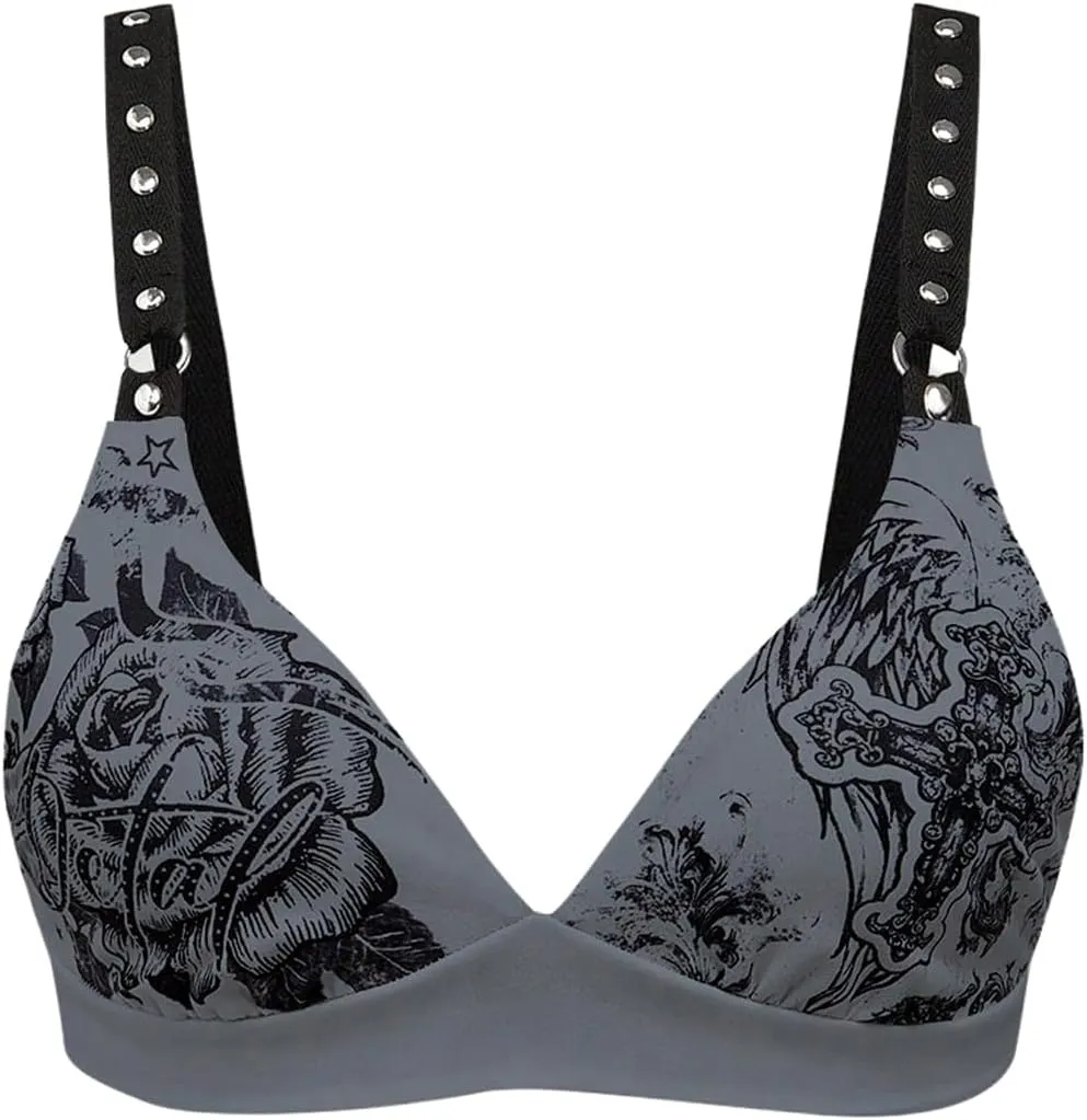 SOLY HUX Women's Y2k Gothic Graphic Cami Crop Tops Rivet Punk Grunge Summer Tops Streetwear
