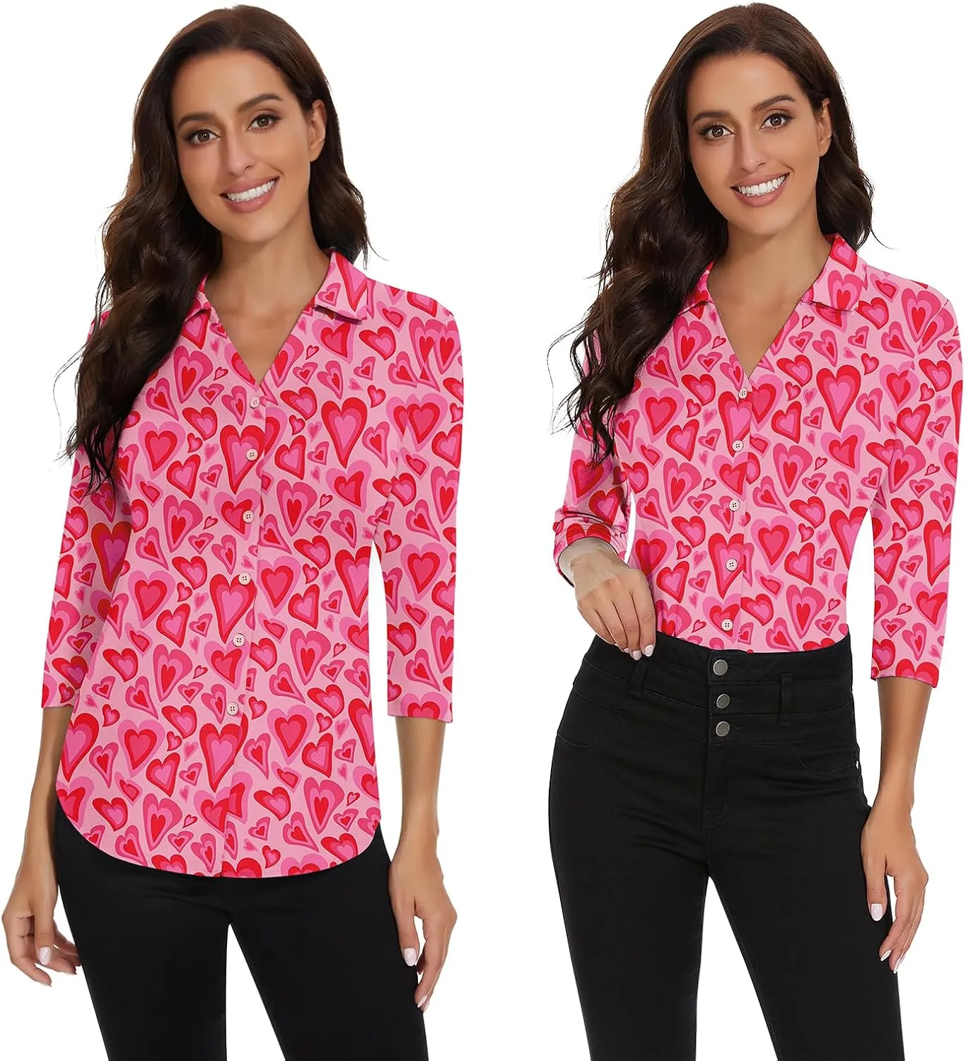 Soneven Womens Golf Polo Shirts 3/4 Long Sleeve V Neck Button Down Shirts Business Causal Work Blouses Tops
