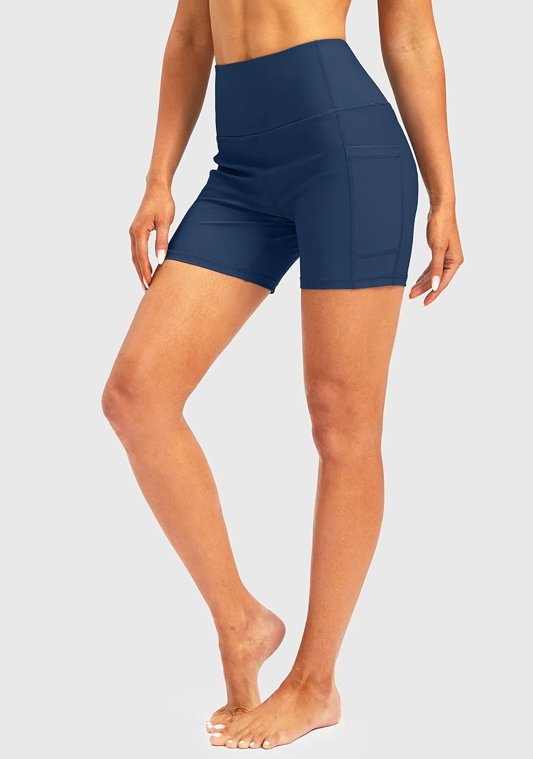Soothfeel Women's High Waisted Swim Board Shorts 5 Inch UPF 50  Tummy Control Bathing Suit Bottoms for Women with Pockets