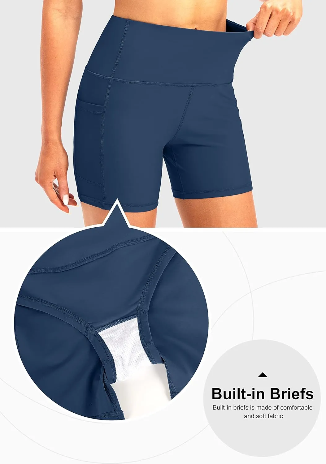 Soothfeel Women's High Waisted Swim Board Shorts 5 Inch UPF 50  Tummy Control Bathing Suit Bottoms for Women with Pockets