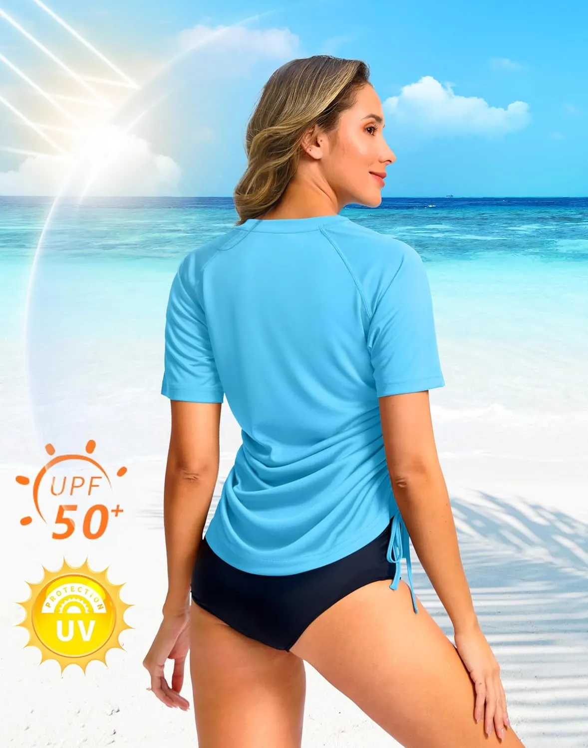 Soothfeel Women's Swim Shirt UPF 50  Short Sleeve Rash Guard SPF UV Sun Protection Swimming Swimsuit Bathing Suit Top Only
