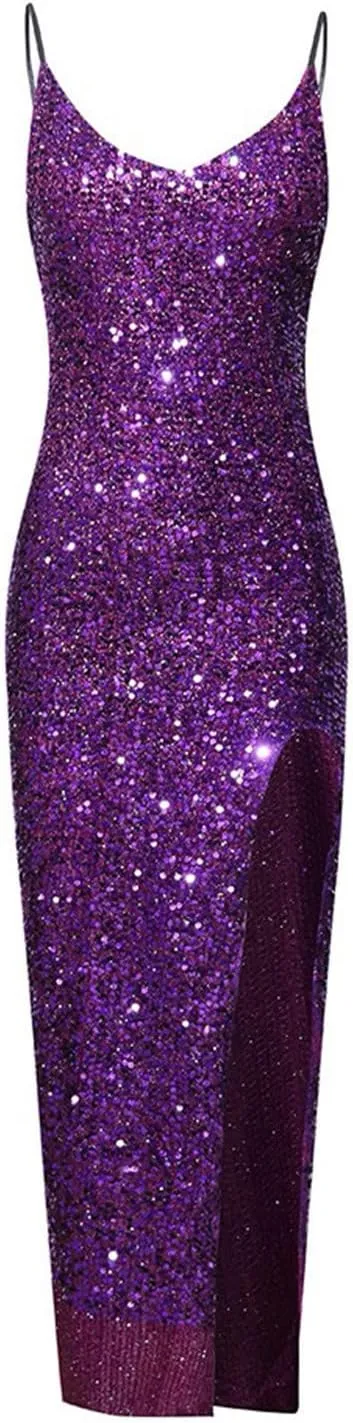 Spaghetti Straps Sequin Prom Dresses Long Mermaid Glitter Backless Evening Party Gowns Slit Wedding Guests Dresses