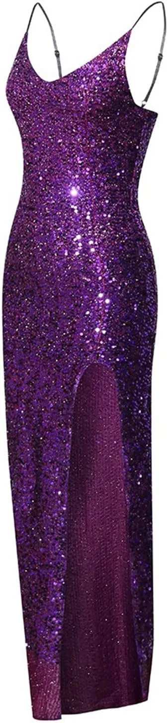 Spaghetti Straps Sequin Prom Dresses Long Mermaid Glitter Backless Evening Party Gowns Slit Wedding Guests Dresses