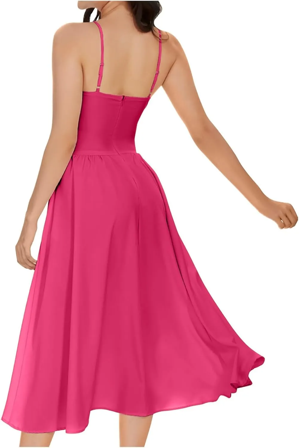 Split Cami Dress for Women Twist Front Sexy Cutout Midi Dress Trendy V Neck Backless Spaghetti Strap Long Dress