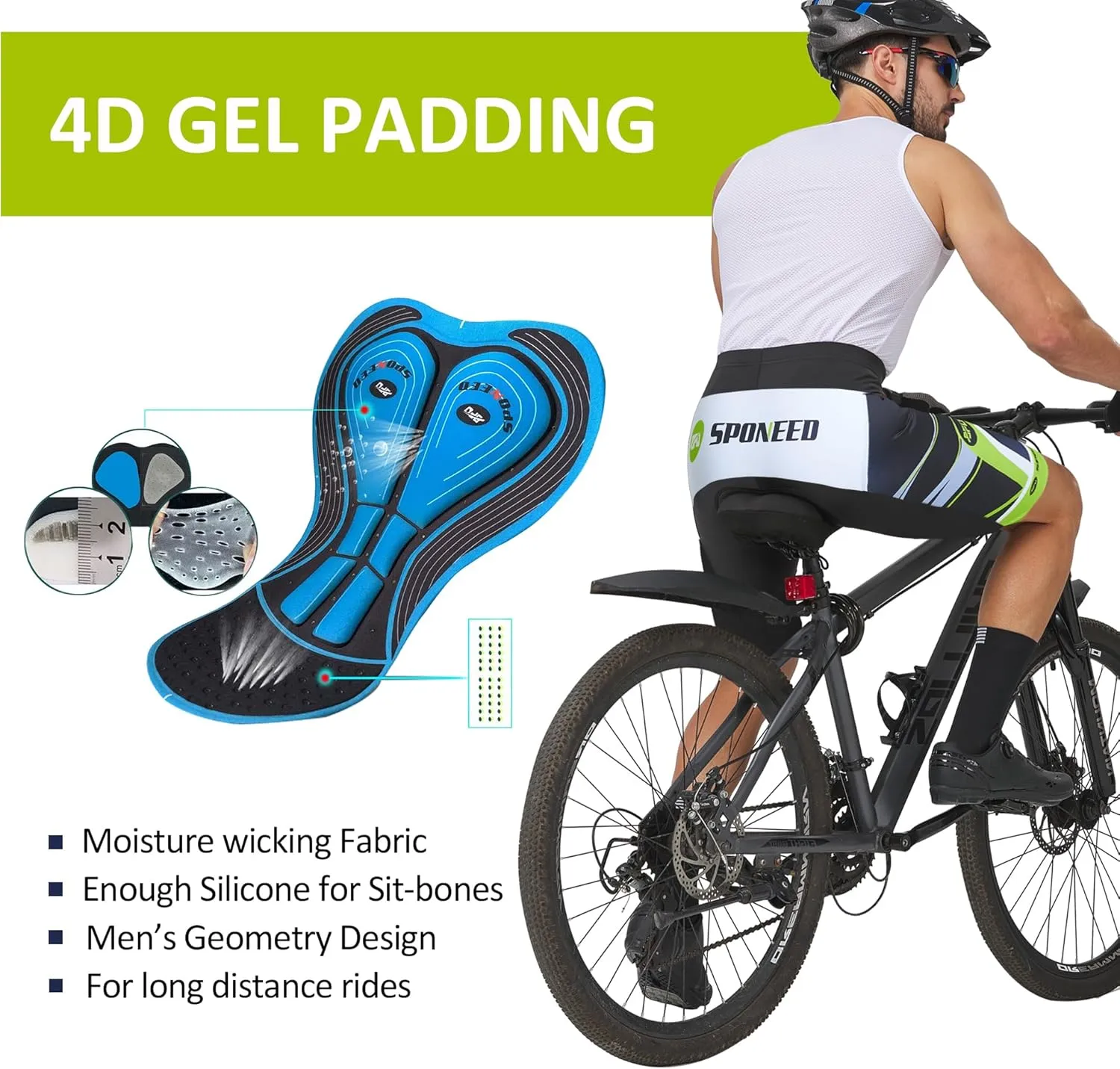 sponeed Men's Cycle Shorts Biking Pants Gel Padding Bicycle Ride Bottoms for Road Bikie