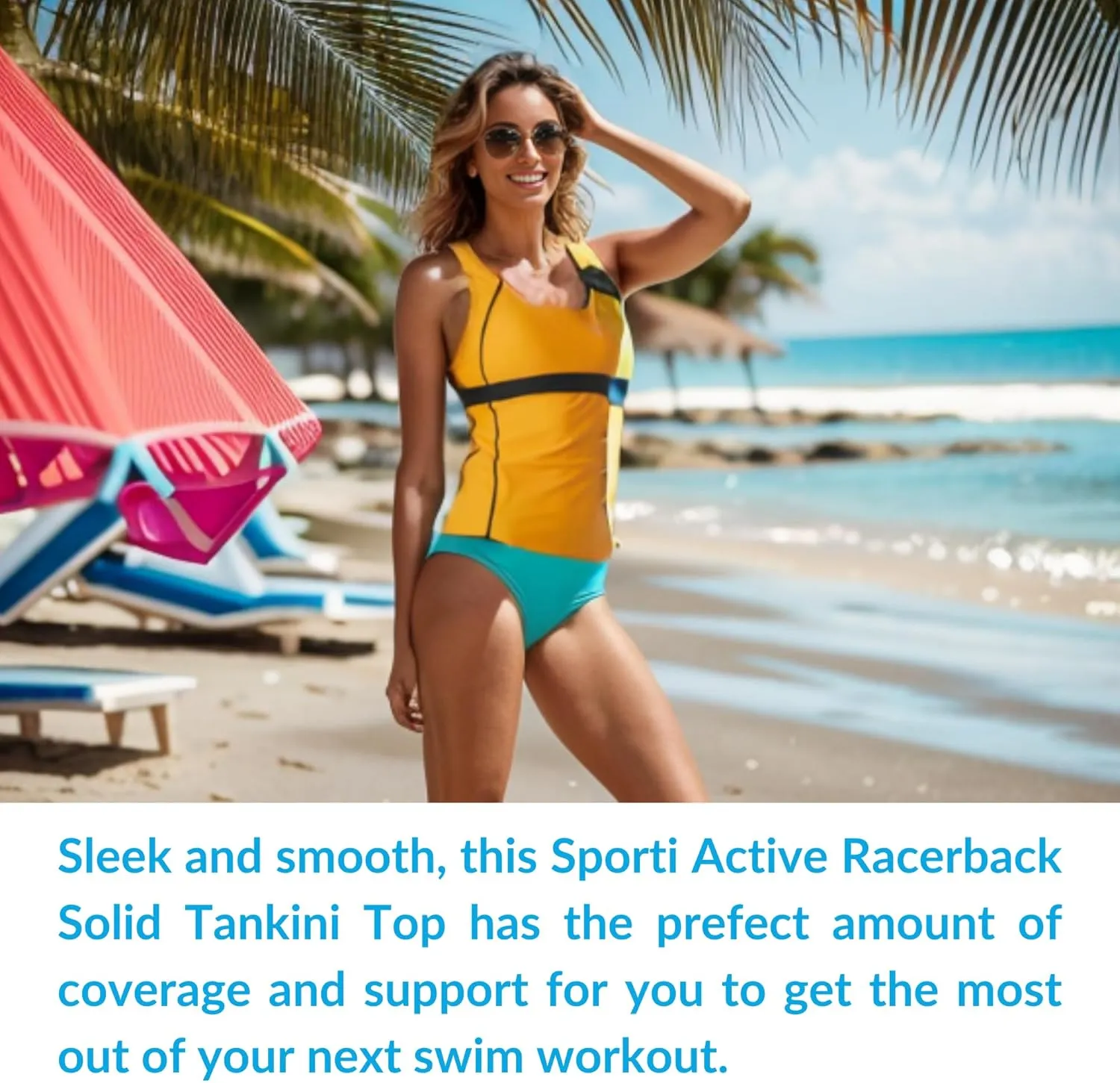 Sporti Women Racerback Tankini Tops - Bathing Suit Tops for Women - Athletic Tank Top Swimsuits with Shelf Bra Support