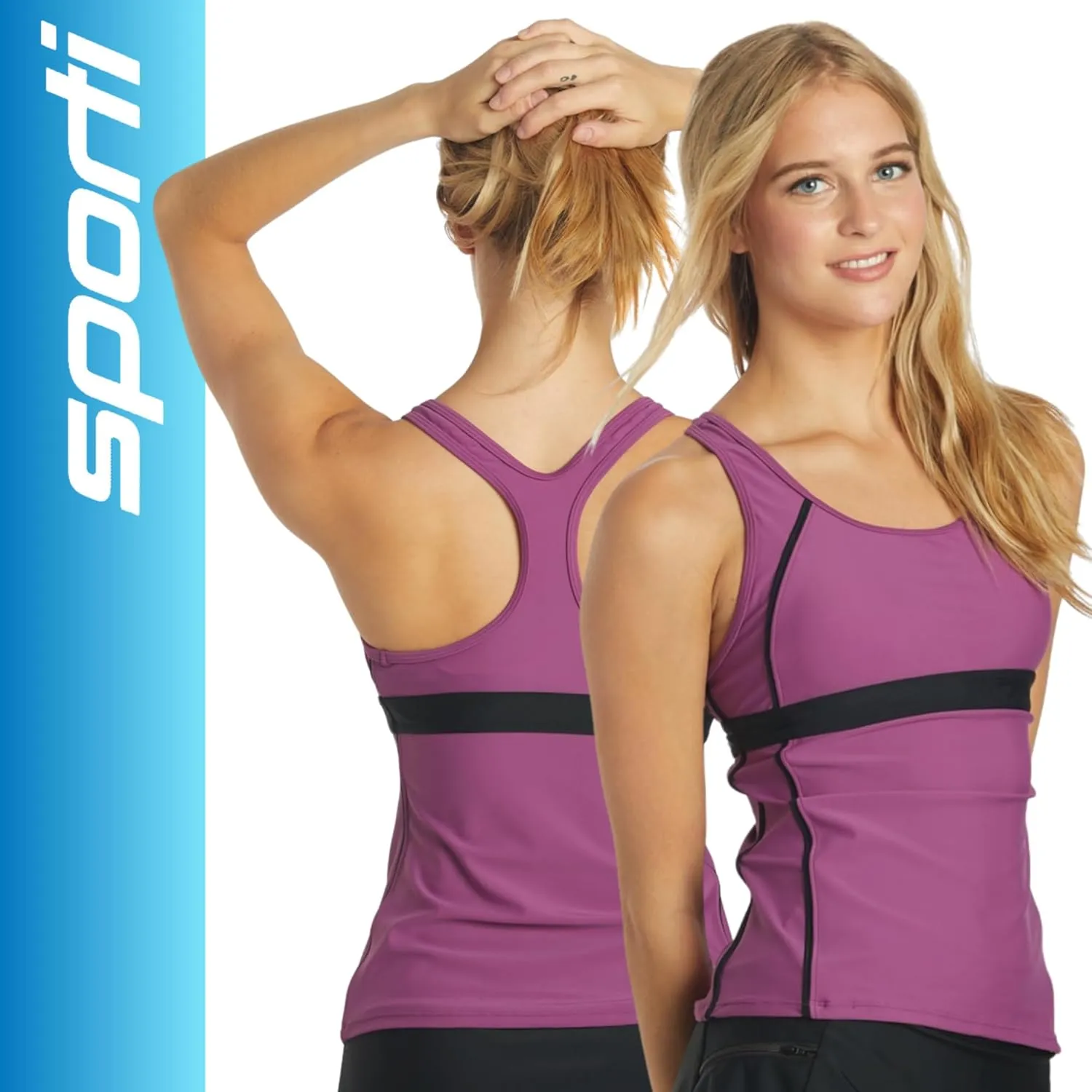 Sporti Women Racerback Tankini Tops - Bathing Suit Tops for Women - Athletic Tank Top Swimsuits with Shelf Bra Support