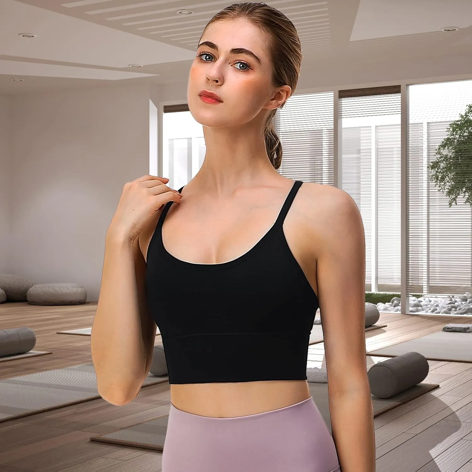 Sports Bra, Workout Tops for Women, Medium Impact Strappy Padded Sports Bras for Women High Support