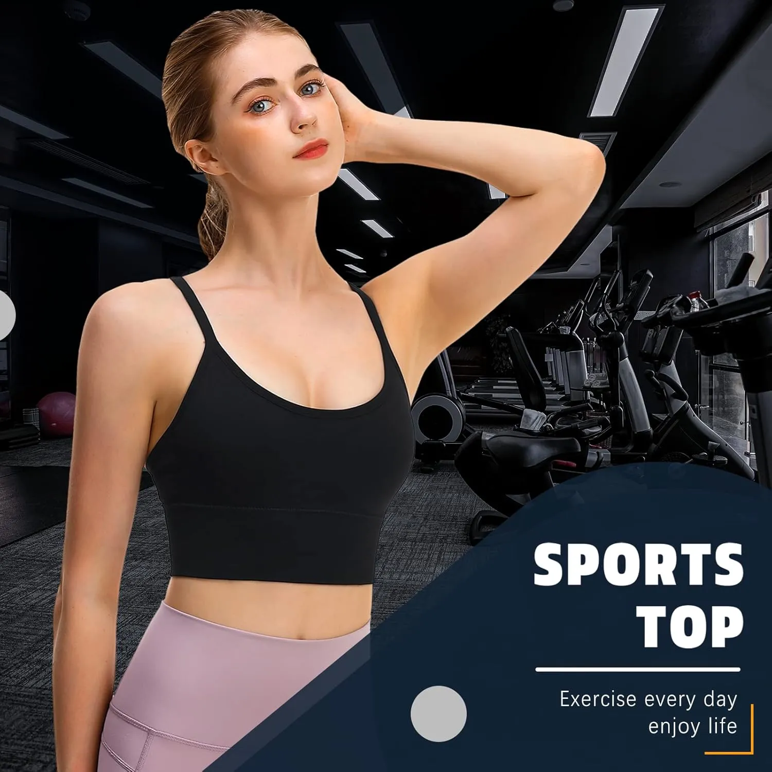 Sports Bra, Workout Tops for Women, Medium Impact Strappy Padded Sports Bras for Women High Support