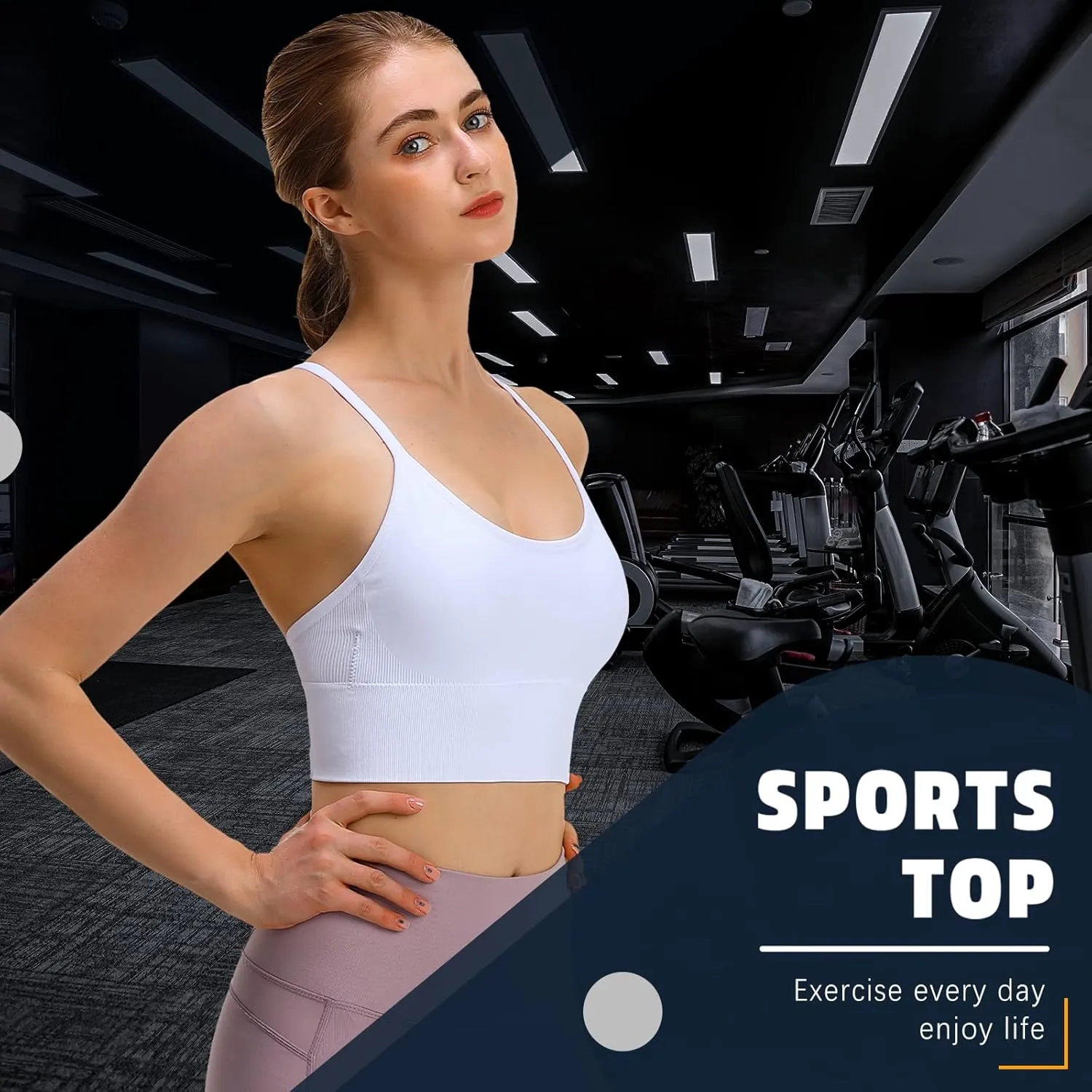 Sports Bra, Workout Tops for Women, Medium Impact Strappy Padded Sports Bras for Women High Support