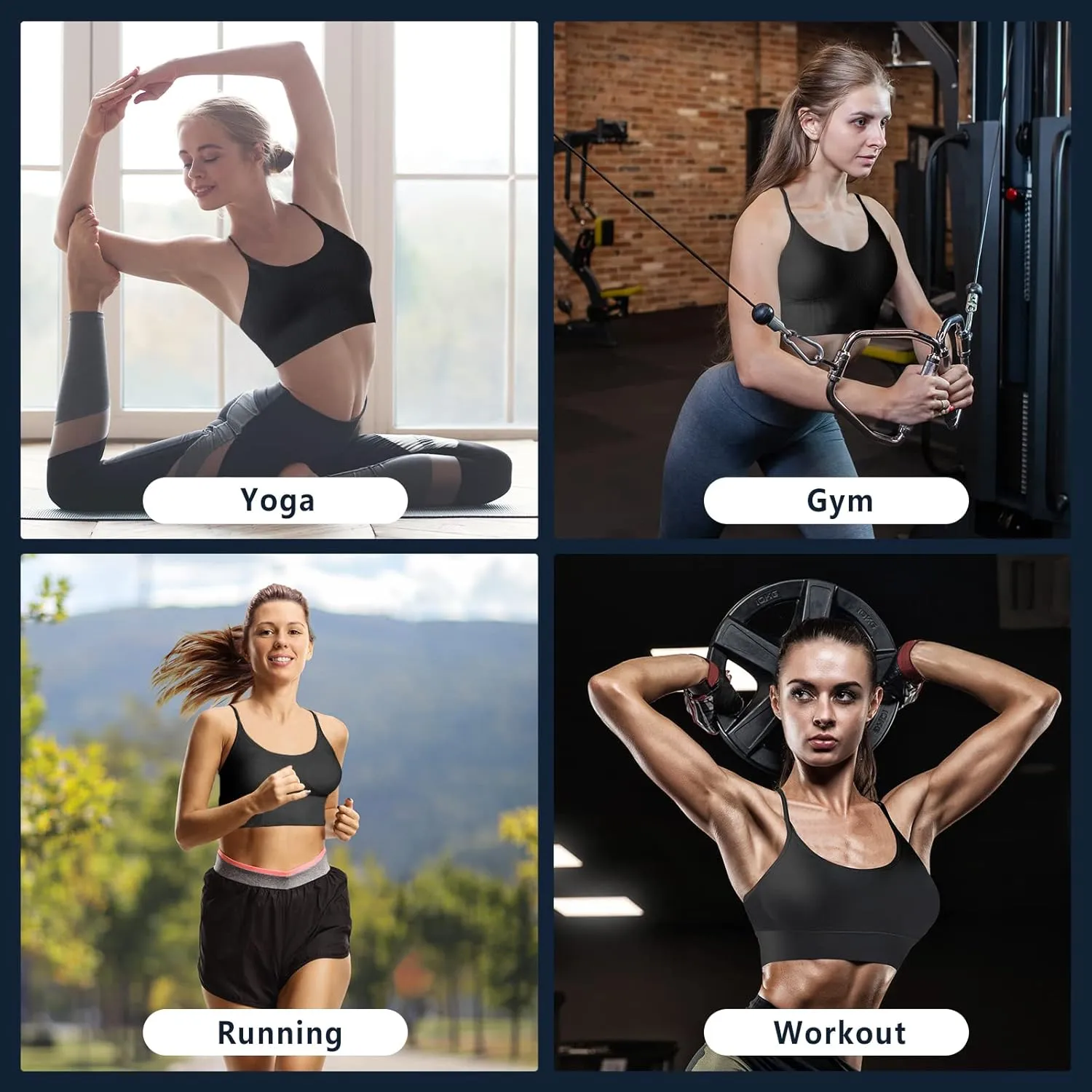 Sports Bra, Workout Tops for Women, Medium Impact Strappy Padded Sports Bras for Women High Support