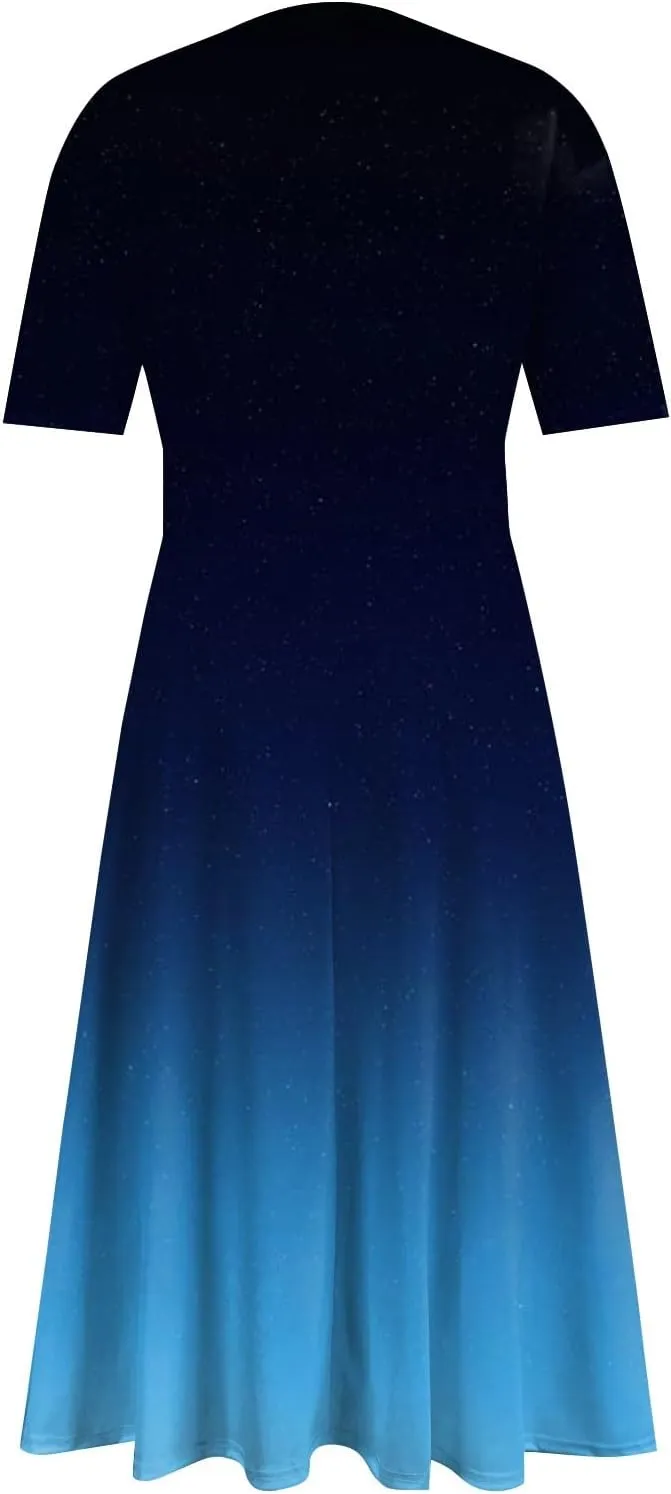 Spring Dresses for Women Short Sleeve Flowy Dresses Plus Size V Neck Casual Dresses Modest Elegant Cocktail Dresses