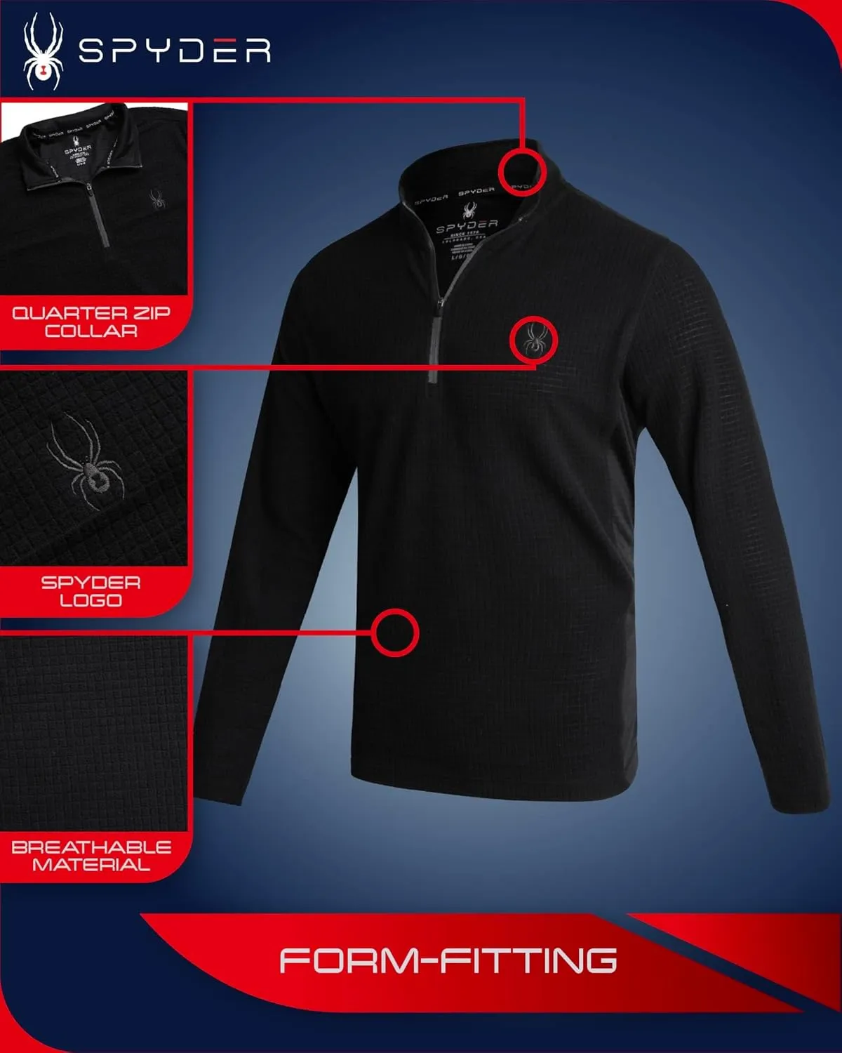 Spyder Mens Quarter Zip Pullover Sweatshirt - Athletic Fleece Sweater Quarter Zip Pullover Men - Mock Neck Sweatshirt for Men