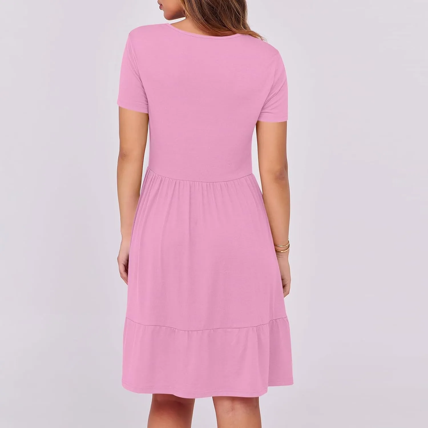Summer Dresses for Women 2025 Casual Short Sleeve A-Line Sundresses Square Neck Tiered Shirts Dress with Pockets