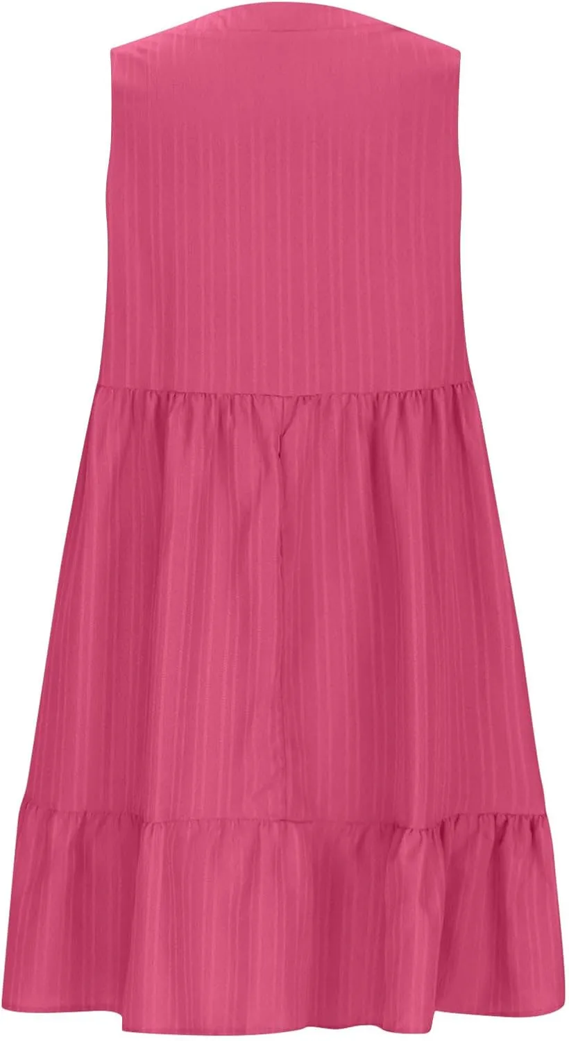 Summer Dresses for Women 2025 Sleeveless V-Neck Flowy Midi Sundresses Layered A-Line Boho Beach Vacation Dress