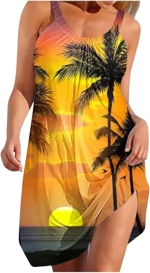 Summer Dresses for Women Vacation 2024 Casual Flowy Hawaiian Beach Sun Dress Casual Plus Size Slip Dress 2024