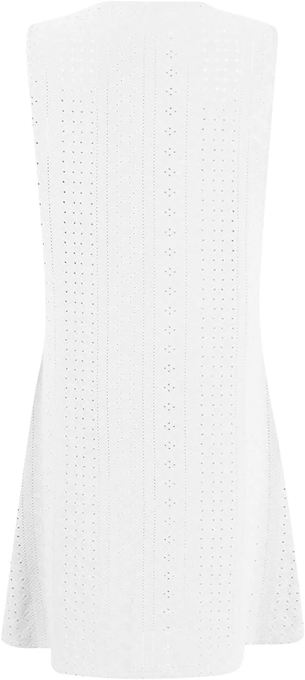 Sundresses for Women 2025 Summer Trendy Sleeveless Eyelet Beach Dress Bathing Suit Cover Up Tank Dress with Pockets