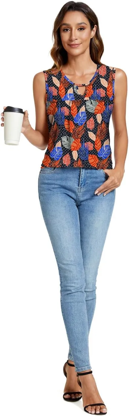SUNNEGOO Womens Summer Tank Tops Sleeveless Cute Loose Fit Dressy Casual Flowy Blouses Printed Pleated Shirt Trendy Tunic