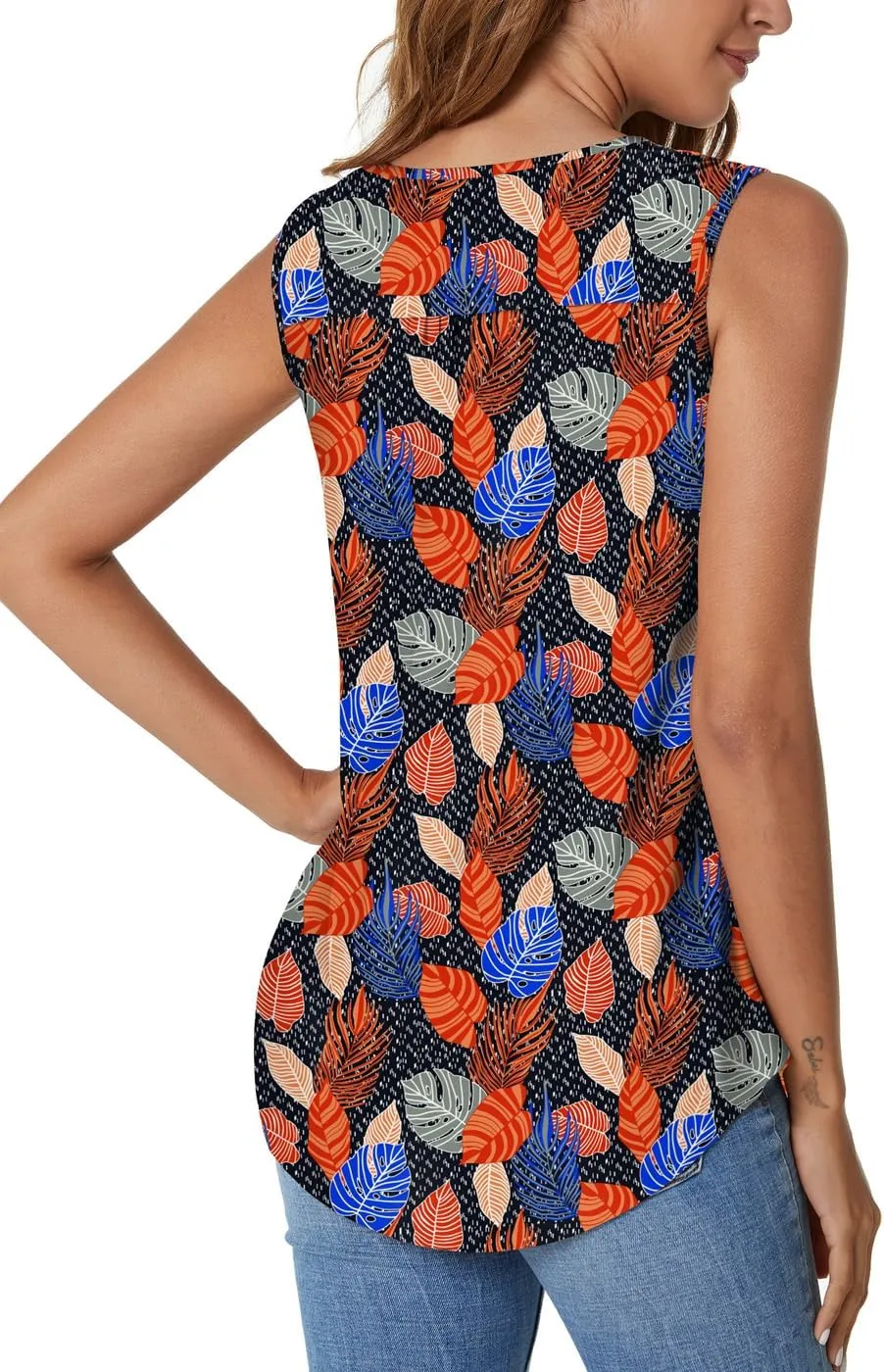SUNNEGOO Womens Summer Tank Tops Sleeveless Cute Loose Fit Dressy Casual Flowy Blouses Printed Pleated Shirt Trendy Tunic
