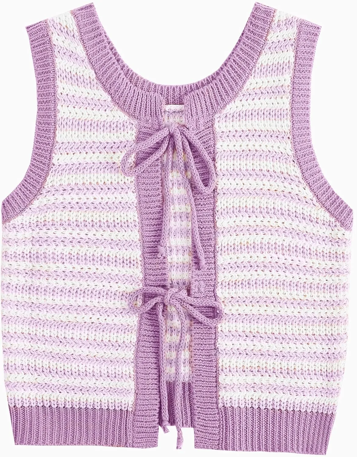 Sweater Vest Women Casual Sleeveless Crochet Tops Color Block Tie Back Knit Tank Tops
