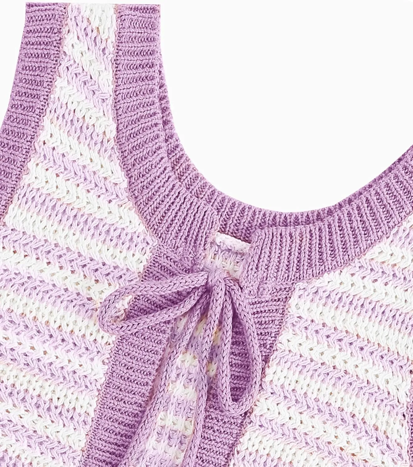 Sweater Vest Women Casual Sleeveless Crochet Tops Color Block Tie Back Knit Tank Tops