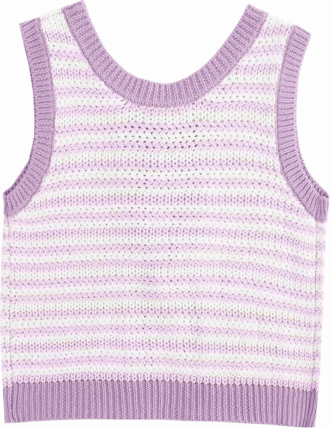 Sweater Vest Women Casual Sleeveless Crochet Tops Color Block Tie Back Knit Tank Tops