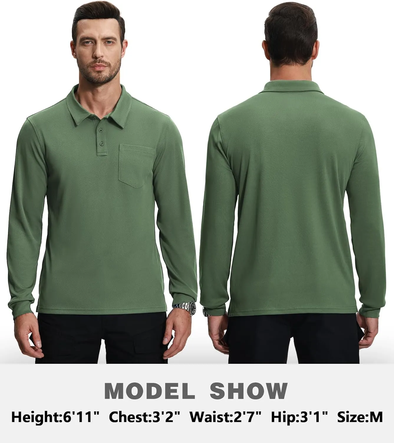 SWISSWELL Long Sleeve Polo Shirts for Men with Pocket 3 Pack Collared Moisture Wicking Performance Golf Shirts