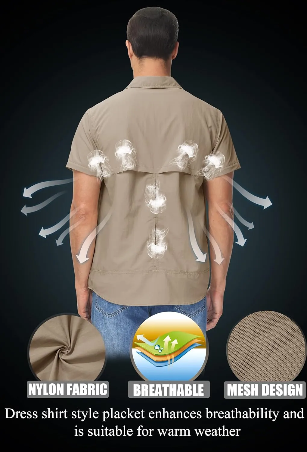 TACVASEN Men's Convertible Long Sleeve Fishing Shirts Quick Dry Button Up Tactical Shirts for Work Safari Hiking
