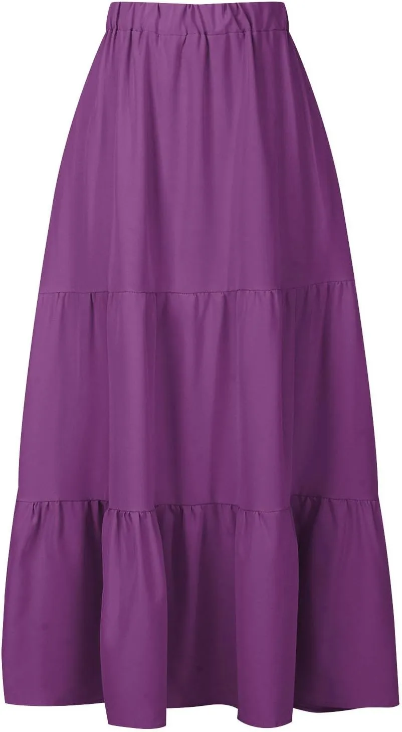 TANGNADE Women's Skirts Knee Length High Waisted Vacation Skirts for Women Summer Trendy Flowy Travel Boho Skirt with Pocket
