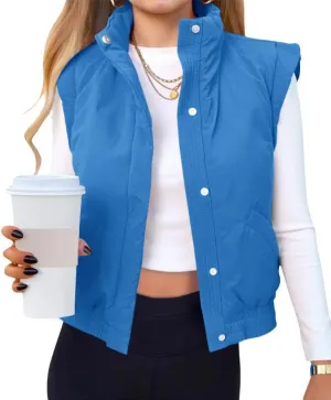 Tankaneo Womens Cropped Puffer Vest Lightweight Quilted Jacket Sleeveless Button Down Fall Winter Padded Gilet Coat