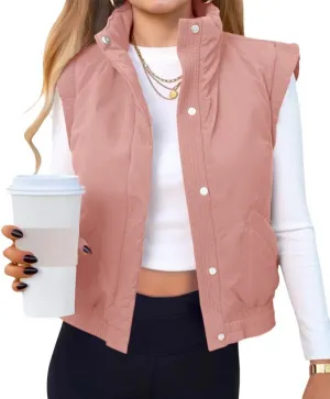 Tankaneo Womens Cropped Puffer Vest Lightweight Quilted Jacket Sleeveless Button Down Fall Winter Padded Gilet Coat