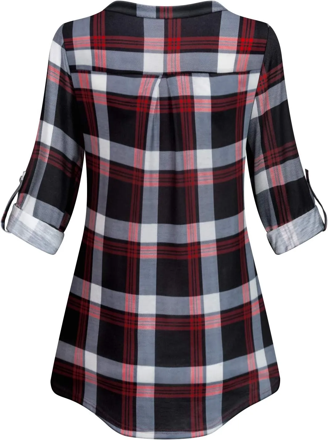 Tanst Sky Womens Casual Long Sleeve Zipped V Neck Plaid Tunic Blouses